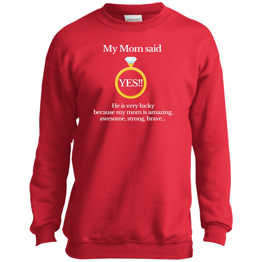 yes mom children black Youth Crewneck Sweatshirt