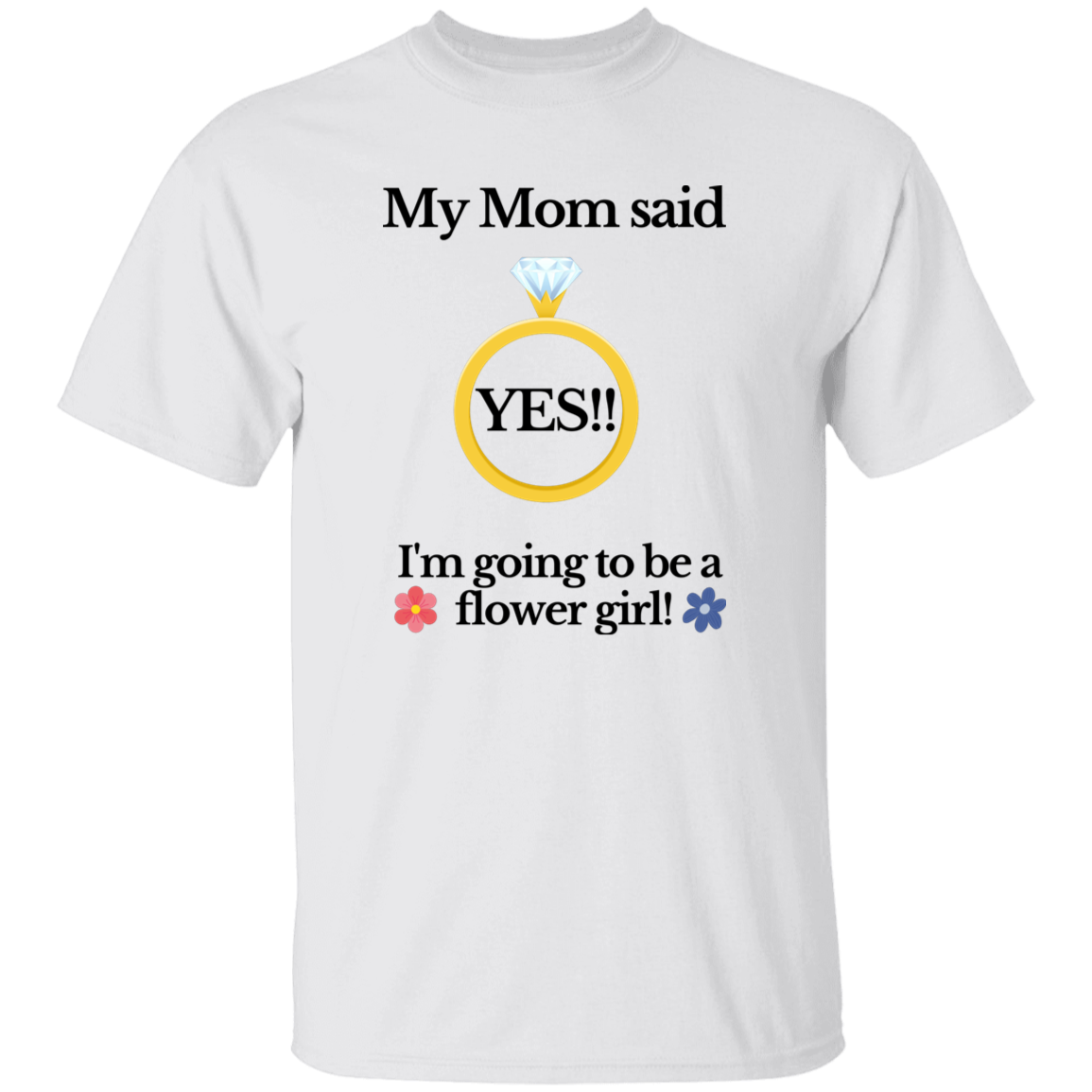 yes mom flower girl white Youth Black Font 100% Cotton T-Shirt