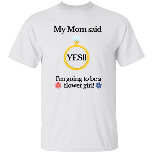 yes mom flower girl white Youth Black Font 100% Cotton T-Shirt