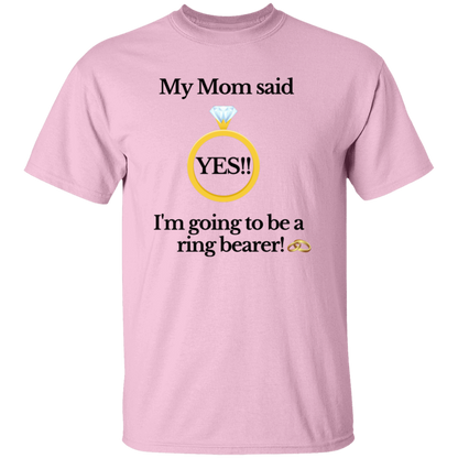 yes mom ring bearer white Youth Black Font 100% Cotton T-Shirt