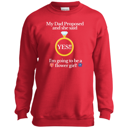 yes dad flower girl black Youth Crewneck Sweatshirt