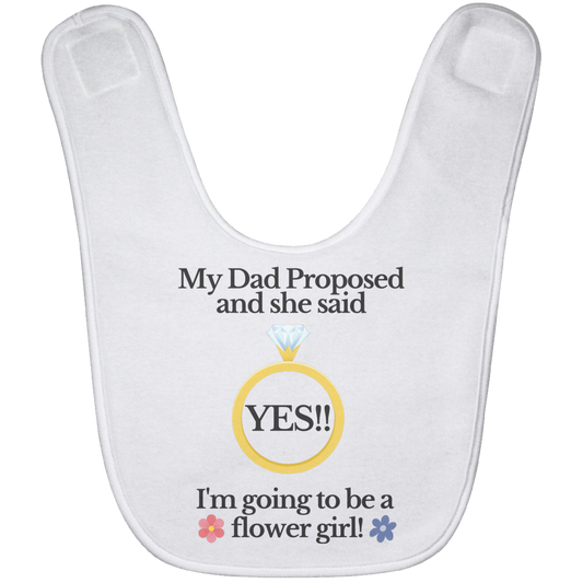 yes dad flower girl white Black Font Baby Bib