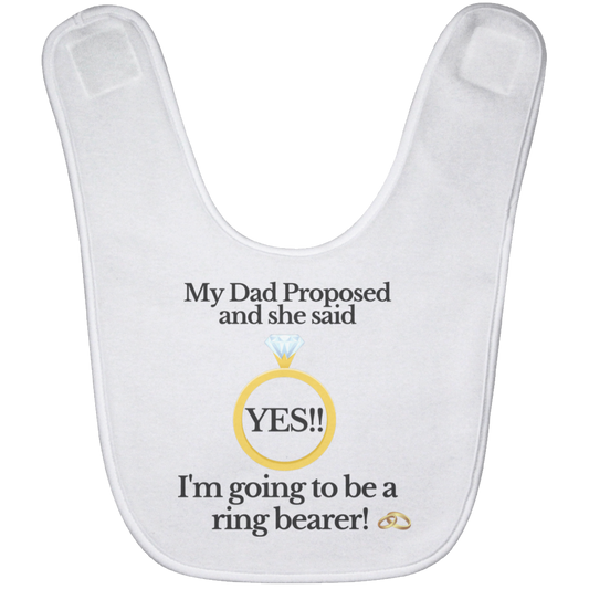 yes dad ring bearer white Black Font Baby Bib